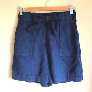 Massimo Dutti navy blue high waist linen shorts bottoms size 4 womens
